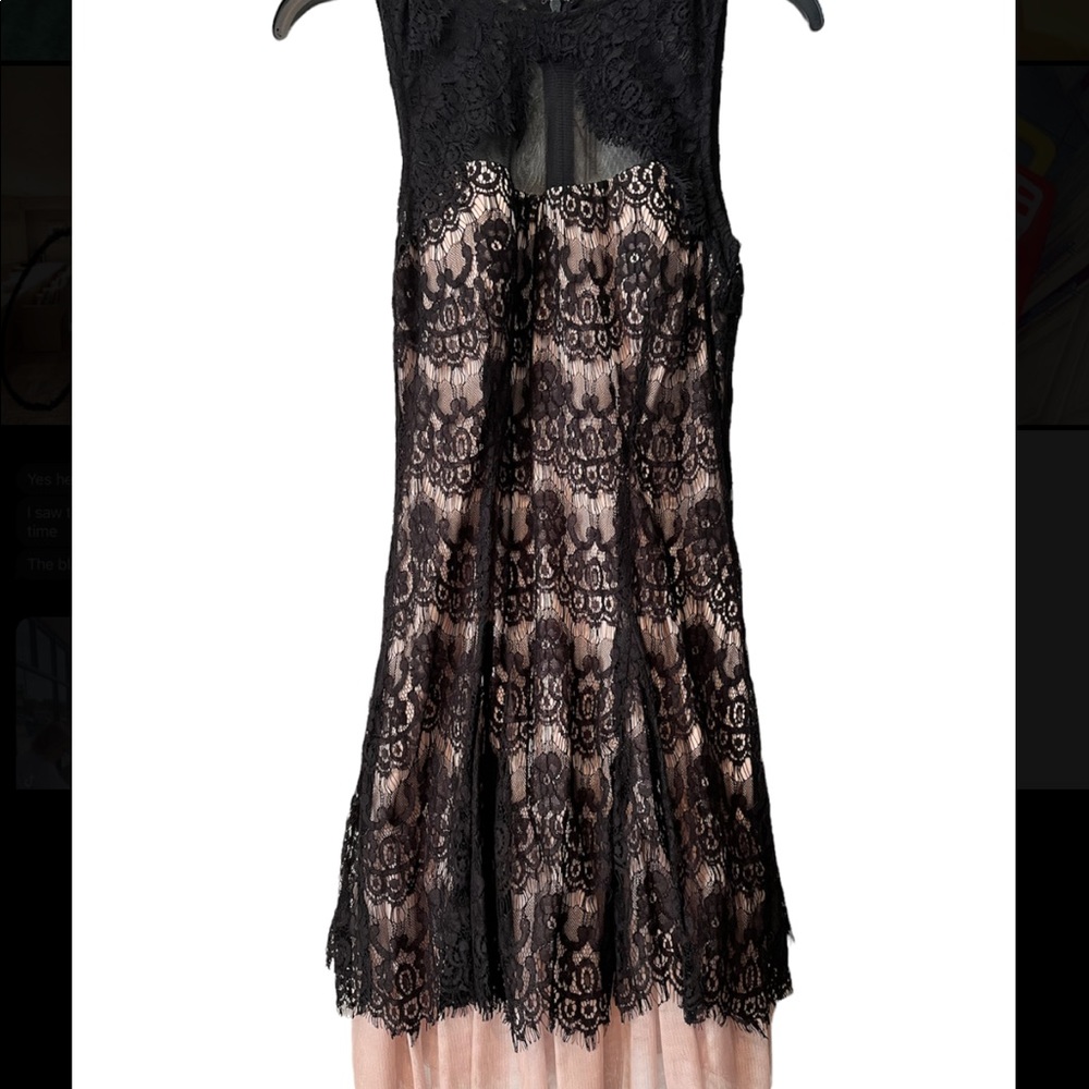 Betsy & Adam Black Lace Blush Tulle Dress